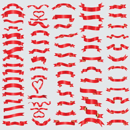 Red ribbons and label collectionのイラスト素材