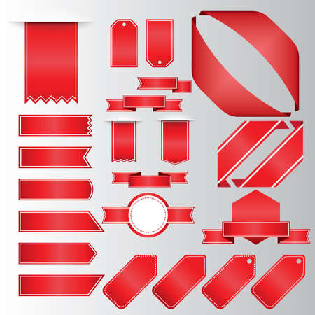 Retro red ribbons and labels. Set of vector flat ribbonsのイラスト素材