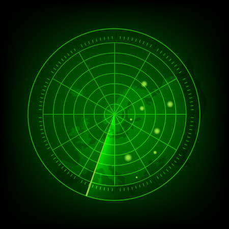 Abstract green radar with targets in action. Military search system.のイラスト素材