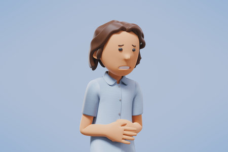 3d rendering of cute cartoon character with brown hair and blue shirt.