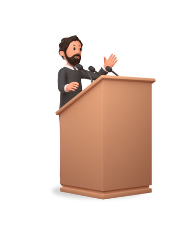 3d character illustration of businessman was giving a speech on the podiumの写真素材