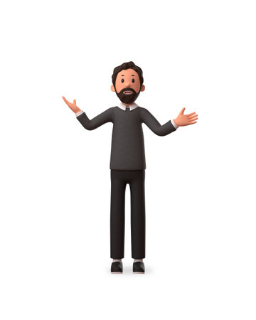 3d character illustration of businessman raised raised both hands with white backgroundの写真素材