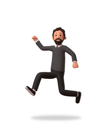 3d character illustration of businessman run towards success with white backgroundの写真素材