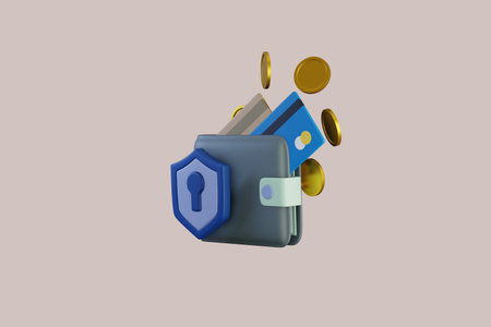 3d illustration of wallet, green money, coin, and credit card, 3D Money Saving icon concept