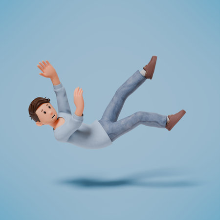 3d man character slipped with a blue backgroundの写真素材