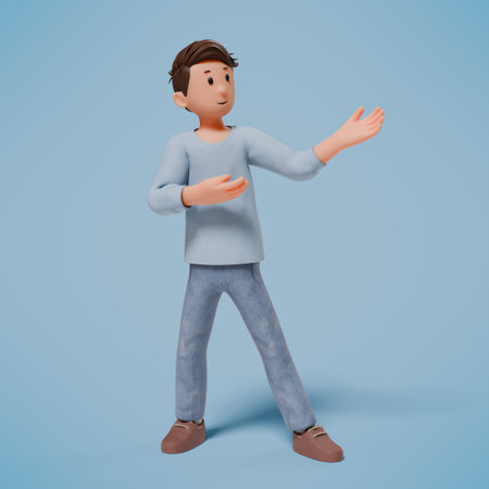 3d character pointing at things and making lots of interesting gesturesの写真素材