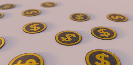 Close-up of Scattered Black and Gold Dollar Coins