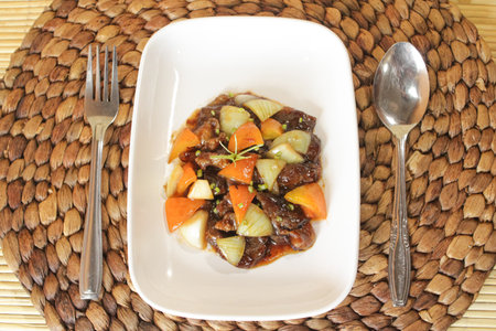 Delicious stir-fried beef dish. delicious restaurant foodの写真素材