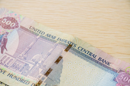 Closeup of UAE 500 dirhams currency notes, paper moneyの写真素材