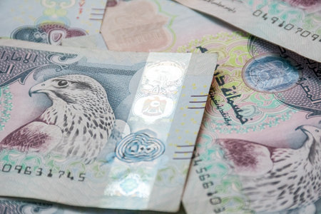 Closeup of UAE 500 dirhams currency notes, paper moneyの写真素材