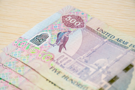 Closeup of UAE 500 dirhams currency notes, paper moneyの写真素材