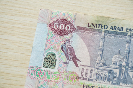 Closeup of UAE 500 dirhams currency notes, paper moneyの写真素材
