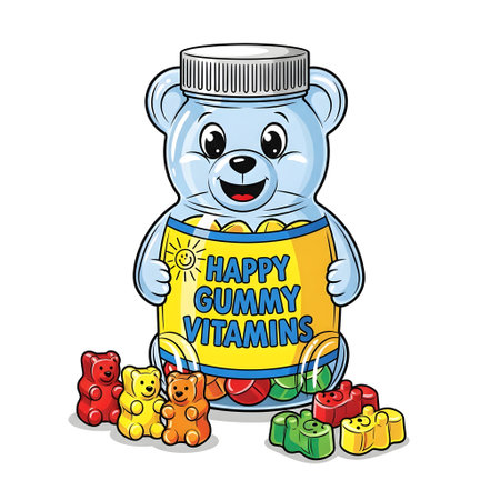 Cartoon Bottle of Children's Gummy Bear Vitamins isolated on plain white background.のイラスト素材