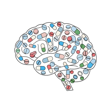 Brain Filled with Pills for Mental Health Medication Concept isolated on plain white background.のイラスト素材
