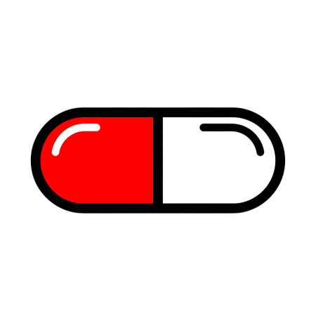 Graphic Illustration of a Red and White Medical Capsule isolated on plain white background.のイラスト素材