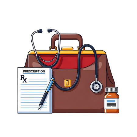 Doctor's Bag with Medical Equipment and Medicine isolated on plain white background.のイラスト素材