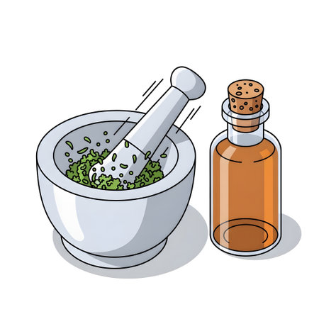 Isometric Mortar, Pestle, and Vintage Apothecary Bottle isolated on plain white background.のイラスト素材
