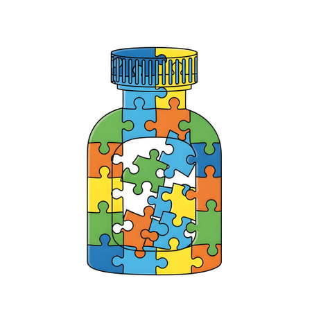 Puzzle Piece Medicine Bottle for Complex Treatment Concept isolated on plain white background.のイラスト素材