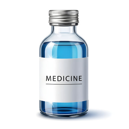 Realistic 3D Liquid Medicine Bottle with Gradient Mesh isolated on plain white background.のイラスト素材