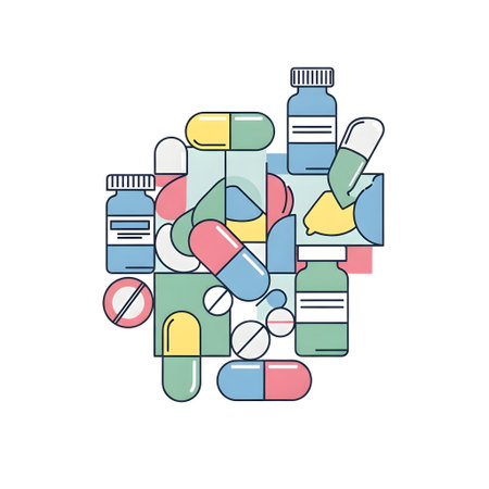 Abstract Geometric Medical Background with Pills and Bottles isolated on plain white background.のイラスト素材