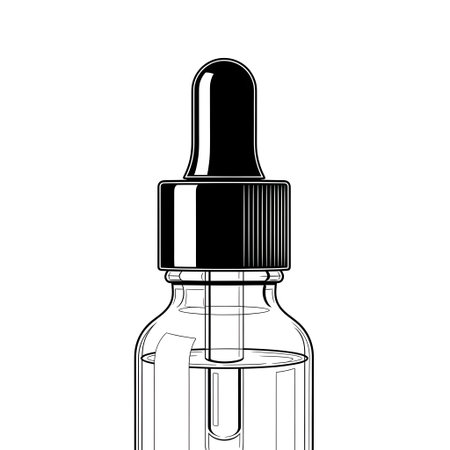 Detailed Line Art of a Glass Dropper Bottle with Serum isolated on plain white background.のイラスト素材
