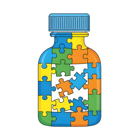 Puzzle Piece Medicine Bottle for Complex Treatment Concept isolated on plain white background.のイラスト素材