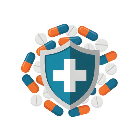 Medical Shield Protecting from Pills and Illness isolated on plain white background.のイラスト素材