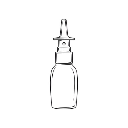 Minimalist Outline of a Nasal Spray Bottle isolated on plain white background.のイラスト素材