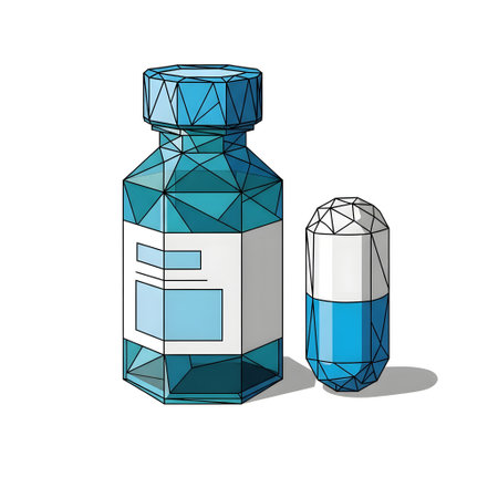 Low-Poly Geometric Medicine Bottle and Capsule isolated on plain white background.のイラスト素材