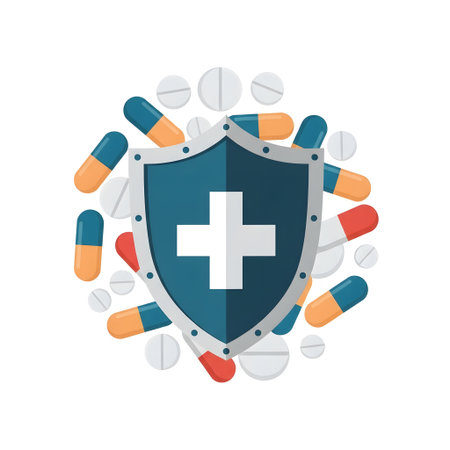Medical Shield Protecting from Pills and Illness isolated on plain white background.のイラスト素材