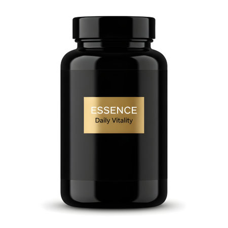 Sleek and Modern Black Supplement Bottle Design isolated on plain white background.のイラスト素材