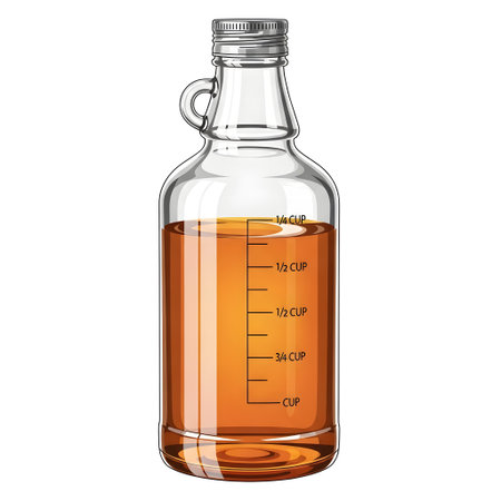Photorealistic Glass Syrup Bottle with Amber Liquid isolated on plain white background.のイラスト素材