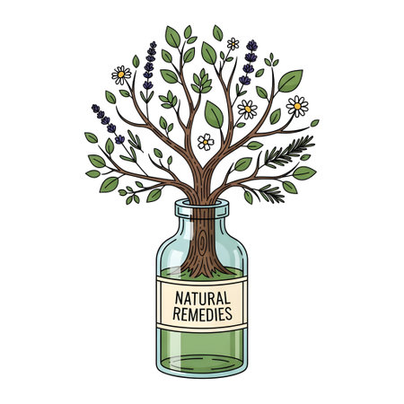 Natural Remedy Concept: Medicine Bottle Growing into a Tree isolated on plain white background.のイラスト素材