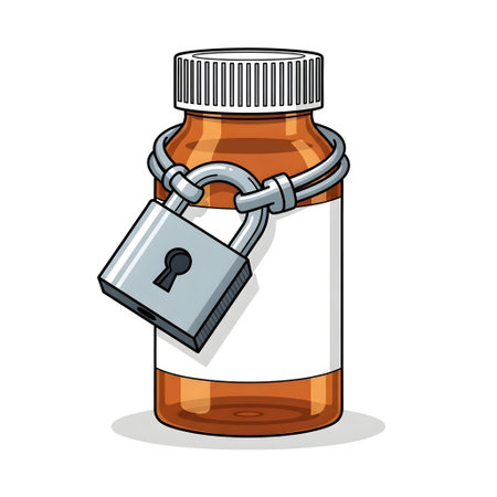 Medication Bottle with a Lock for Drug Safety Concept isolated on plain white background.のイラスト素材