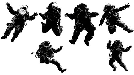 Astronaut Santa Claus in Space Silhouette Collection isolated on plain white background.のイラスト素材