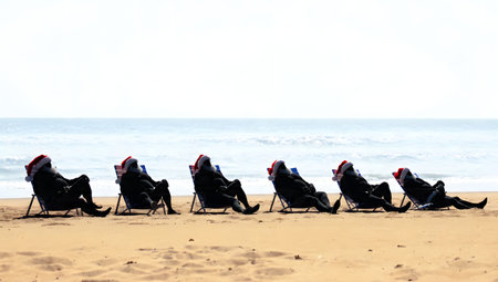 Santa Claus on Beach Vacation Silhouette Collection isolated on plain white background.のイラスト素材