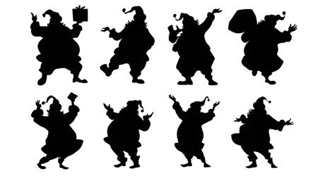 Joyful Celebrating Santa Claus Silhouette Collection isolated on plain white background.のイラスト素材