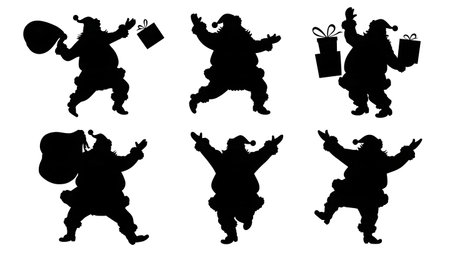 Joyful Celebrating Santa Claus Silhouette Collection isolated on plain white background.のイラスト素材