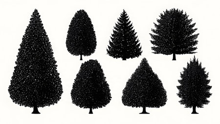 Bubbly and Rounded Outline Christmas Tree Silhouettes isolated on plain white background.のイラスト素材