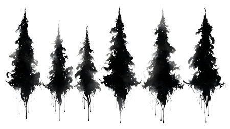 Melting and Dripping Abstract Christmas Tree Silhouettes isolated on plain white background.のイラスト素材