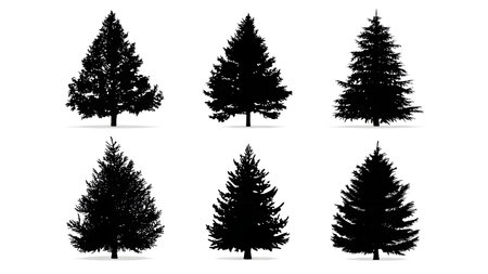 Hollow Center Outline Frame Christmas Tree Silhouettes isolated on plain white background.のイラスト素材