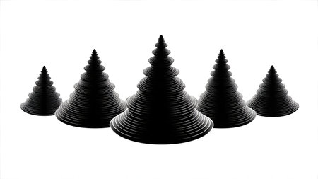 Concentric Circle Abstract Christmas Tree Silhouette Set isolated on plain white background.