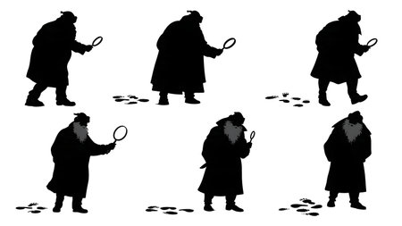 Detective Santa Claus Silhouette Mystery Set isolated on plain white background.のイラスト素材