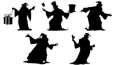 Santa Claus as a Magician Silhouette Set isolated on plain white background.のイラスト素材