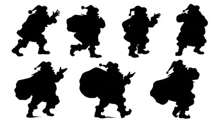Mischievous and Playful Santa Claus Silhouettes isolated on plain white background.のイラスト素材