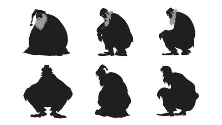Sad and Defeated Santa Claus Silhouette Set isolated on plain white background.のイラスト素材
