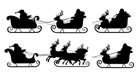 Empty Santa Sleigh Silhouette Collection - All Angles isolated on plain white background.のイラスト素材