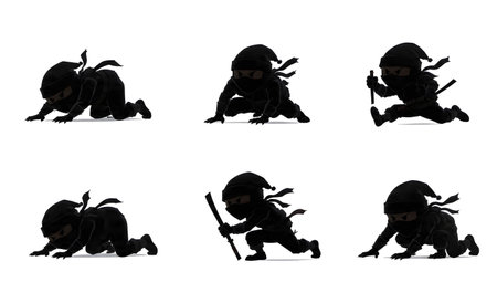 Stealthy Ninja Santa Claus Silhouette Vector Set isolated on plain white background.のイラスト素材