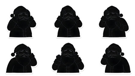 Humorous Frustrated Santa Claus Silhouette Set isolated on plain white background.のイラスト素材