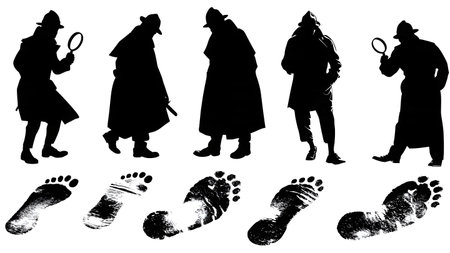 Detective Santa Claus Silhouette Mystery Set isolated on plain white background.のイラスト素材